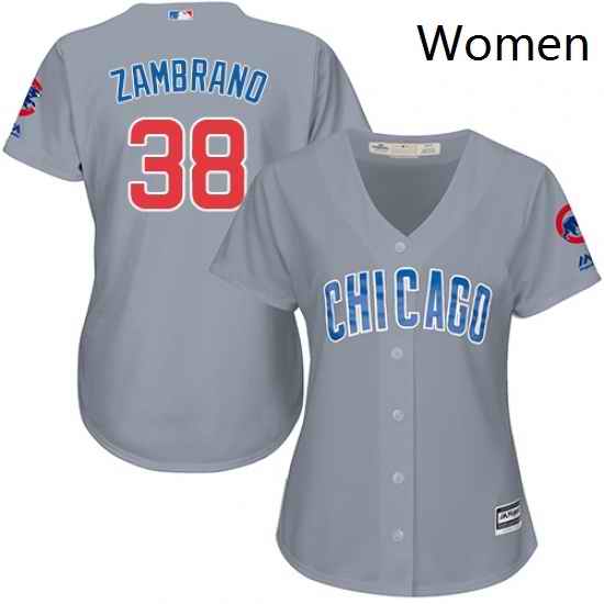 Womens Majestic Chicago Cubs 38 Carlos Zambrano Replica Grey Road MLB Jersey